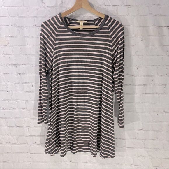Matilda Jane Gray Striped Kettle Tee Women's Large Swing Long Sleeve Tunic Top - Picture 1 of 5